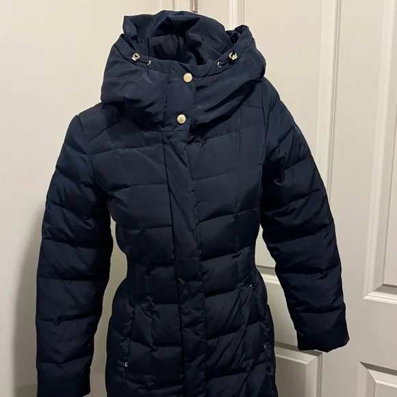 Cole Haan Dark Blue Hooded Down Puffer Jacket - Picture 5 of 15